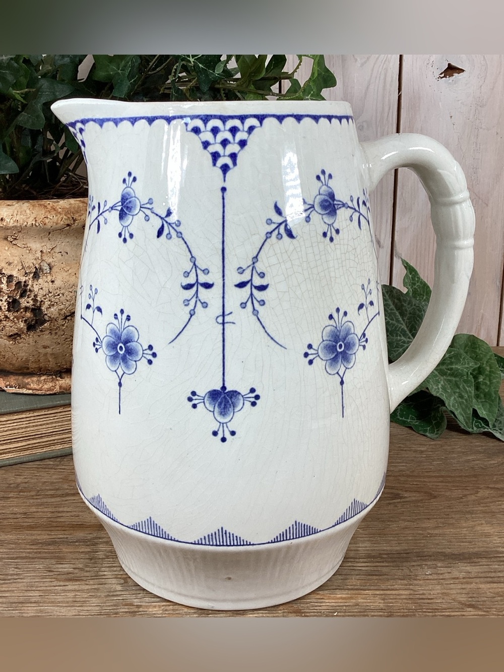 Large Antique Furnivals Denmark 64 oz 8” Pitcher